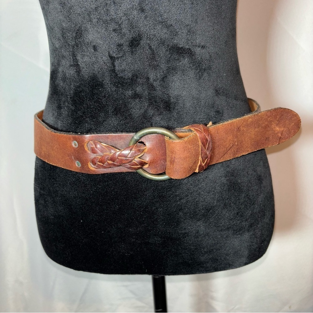 Vintage Brass O Ring Leather Hippie Belt Waist Brown Leather Belt S/M Boho-chic